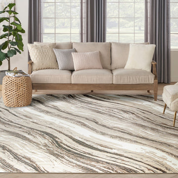 Sustainable Trends SUT05 Modern Abstract Marble Wave Hi Low Textured Soft Recycled Polyester Low Profile Durable Short Pile Beige/Grey/Cream/Taupe Rug-Nourison-Rug Love - The Most Loved Rug Store